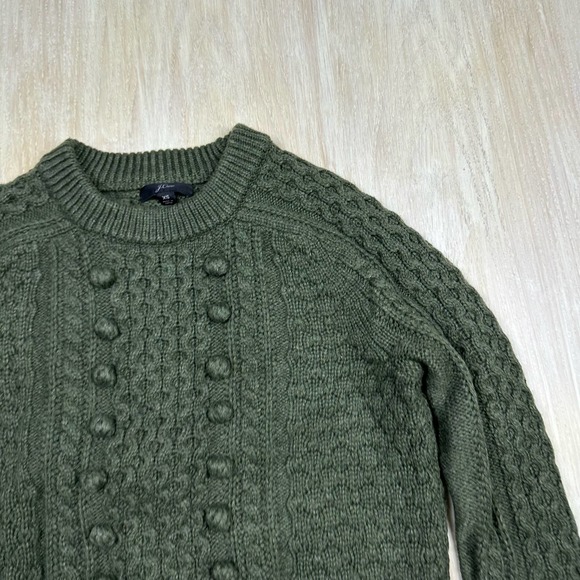 J Crew Olive Green Cozy Fitted Popcorn Wool Cable Knit Pullover Sweater XS - Picture 2 of 15